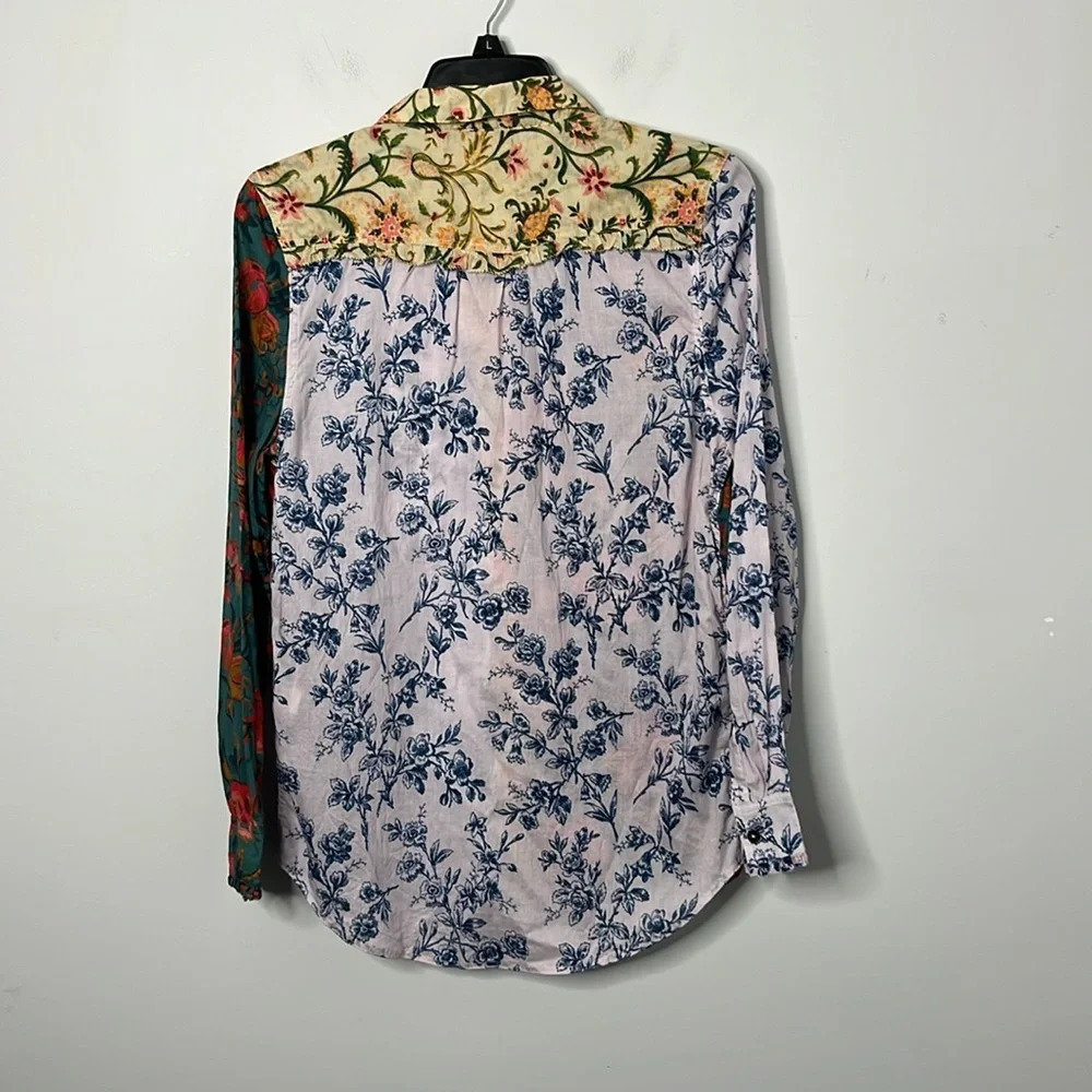 Sundance Floral Ease Patchwork Button Down Long S… - image 6